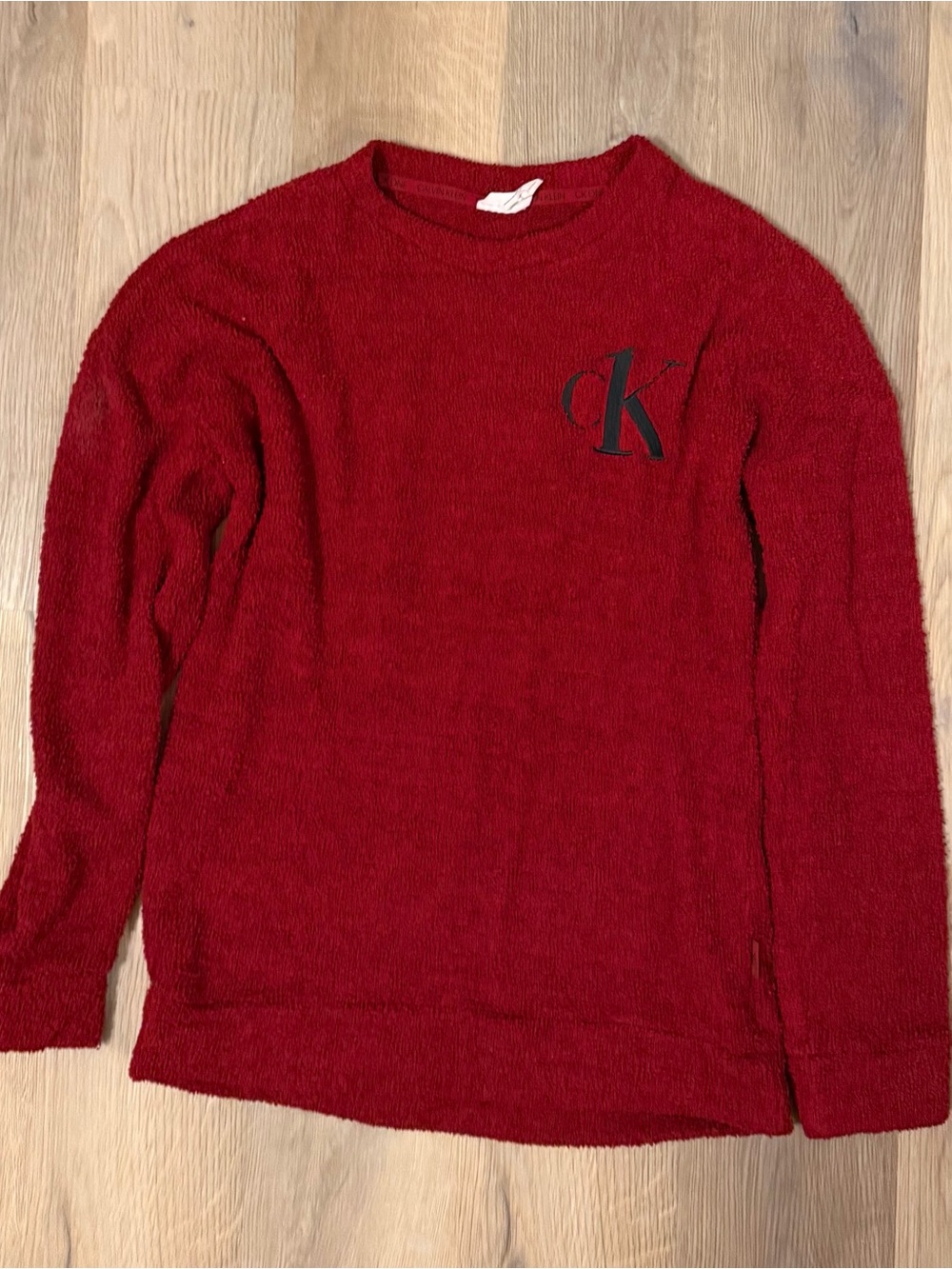 Calvin Klein CK One Red Sherpa Fleece Pullover Sweatshirt Small